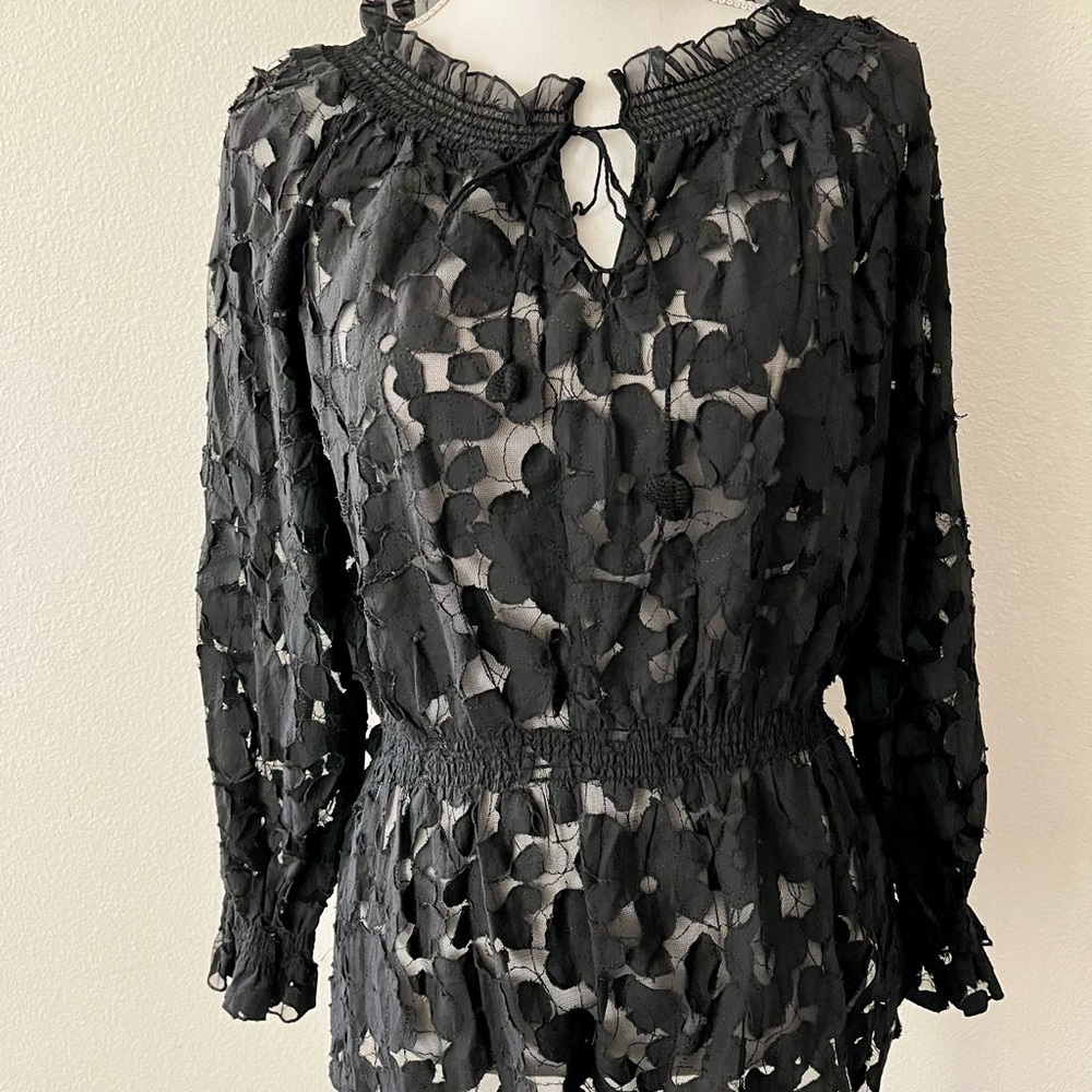 Black Sheer Floral Blouse
